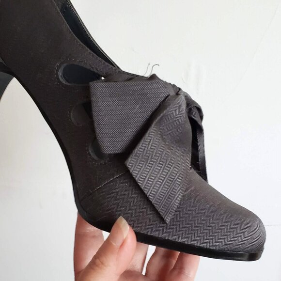 Vintage ANN MARINO Bow Pumps Cutout Perforated Shoes Heels Gray grey - Picture 5 of 14
